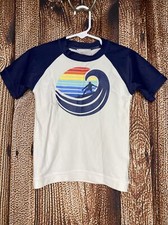 Hanna Andersson Surf Rash Guard Short Sleeve Swim Shirt White Blue Size 3 90