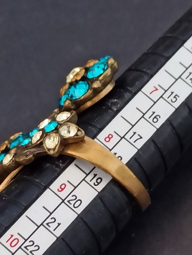 Michal Negrin Ring Split Shank Deep Turquoise Blue Crystals Flowers Deco 8.5 - Picture 4 of 15
