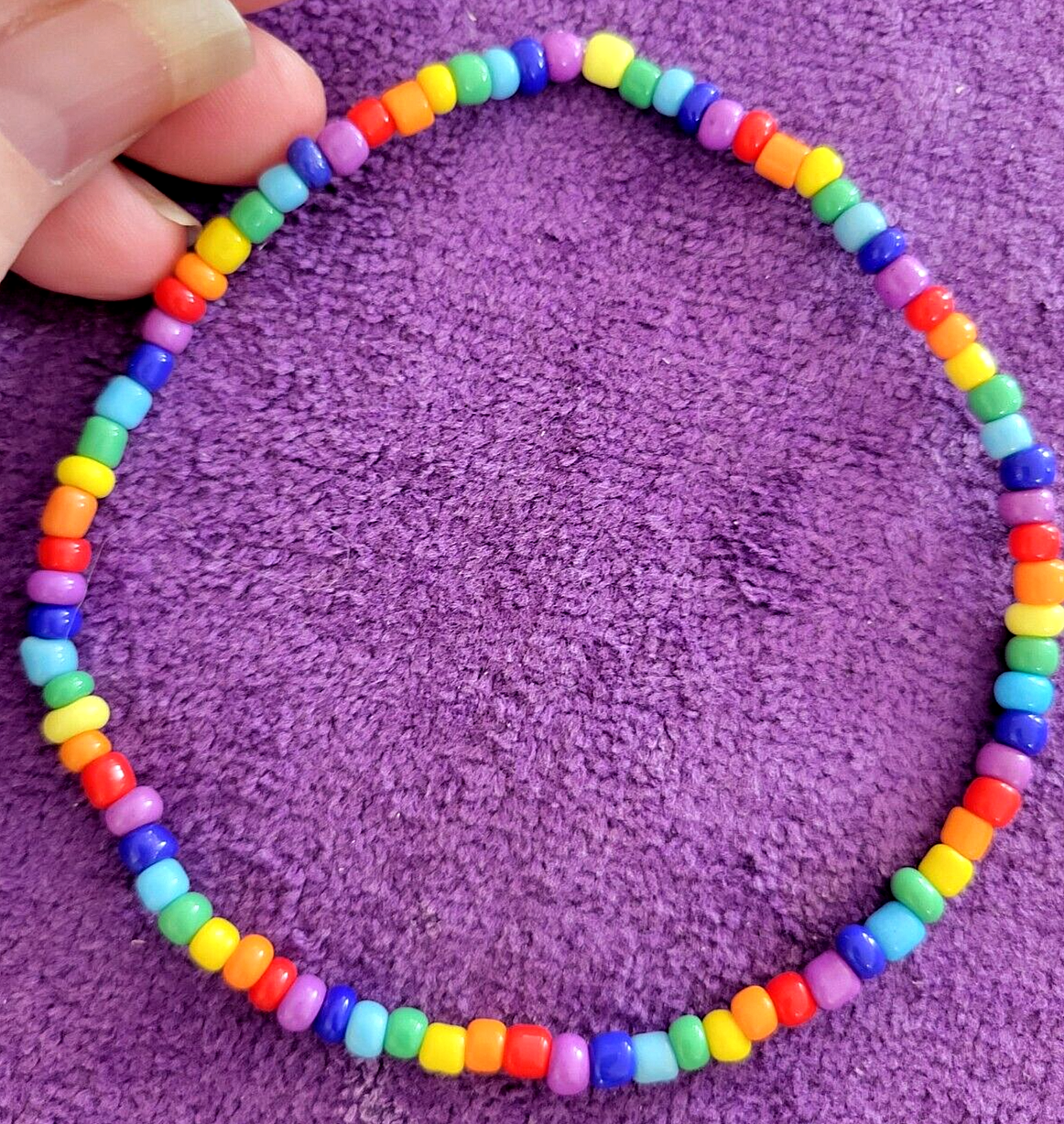 Rainbow Glass Bead Anklet for Life Breath Renewal Fun Unique 10.5 Inch-image