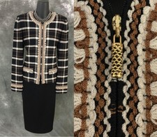 BEAUTIFUL St John collection jacket knit black tan multi suit blazer size 4