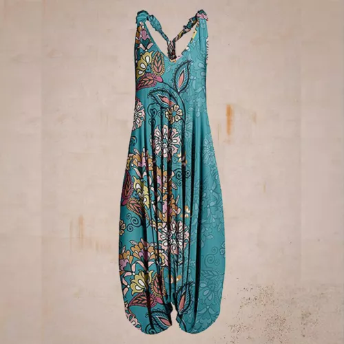 Mujeres Boho Floral Espalda Corredora Mono Damas Informal Suelto Pierna Ancha Pantalones Mameluco - Imagen 7 de 56