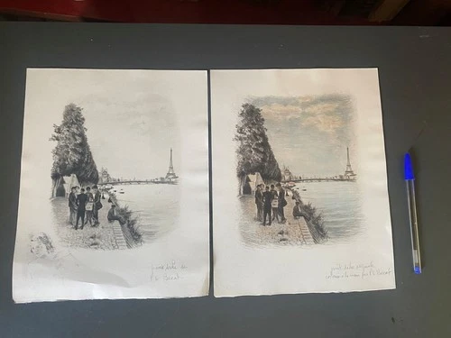Pierre-E. BÉCAT (attribute) drypoints: The banks of the Seine and the Eiffel Tower