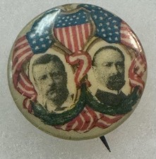 1904 TEDDY ROOSEVELT-FAIRBANKS 7/8" JUGATE CAMPAIGN BUTTON-GRAPHIC SCARCE & MINT