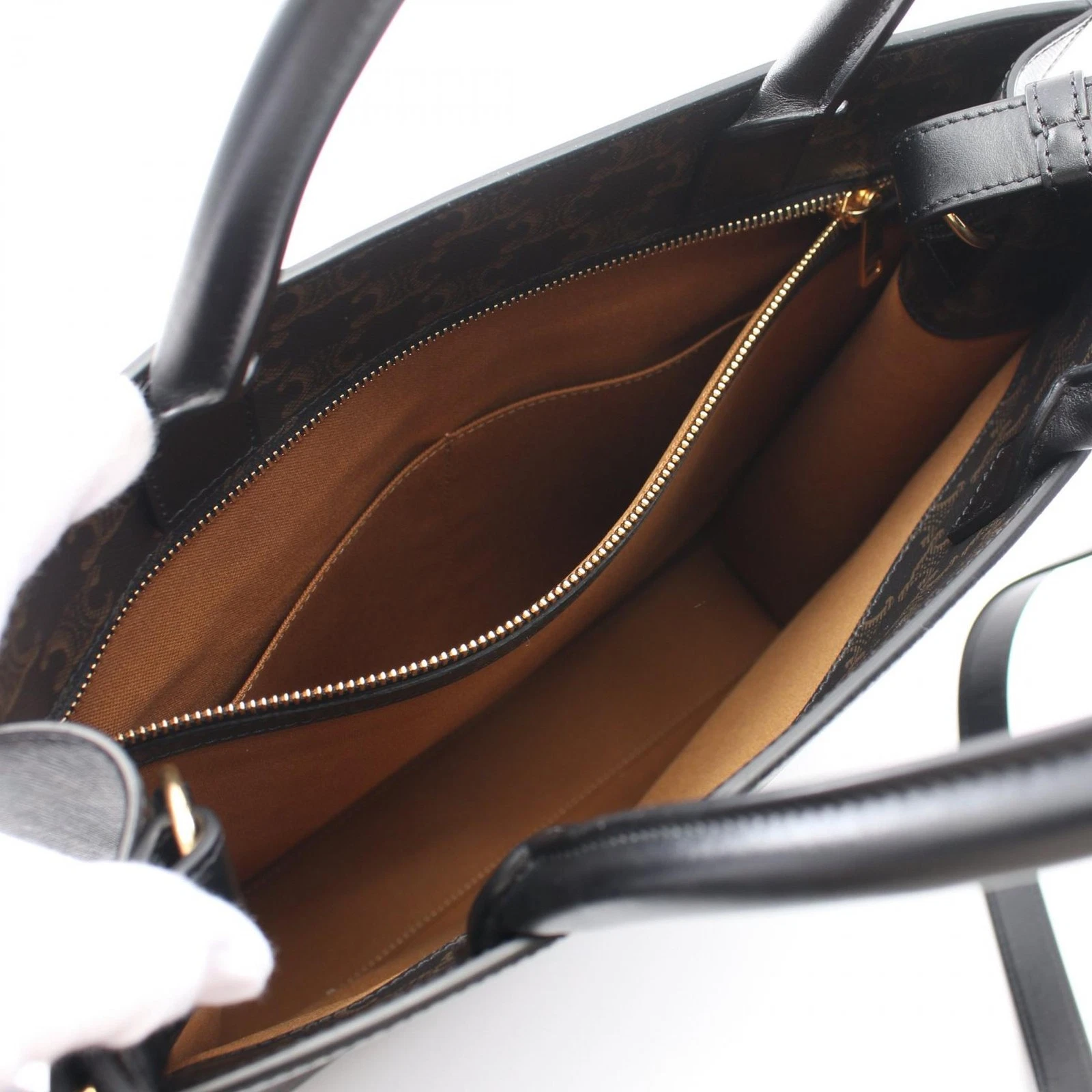 CELINE Borsa Trionfo Media Verticale Nero Marrone Tela PVC Usata