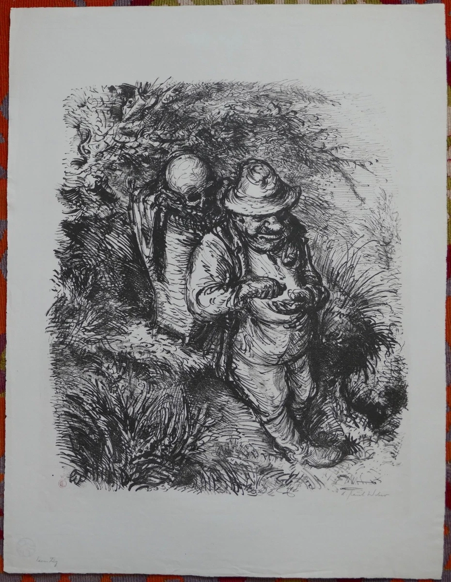A. Paul Weber, Original Lithographie 1955, signiert, Der Kassensturz, SELTEN