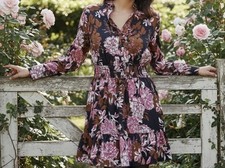 Zara Black Floral Satin Long Sleeves Mini Dress Size M 2254/740