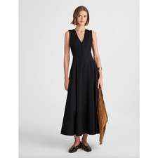 Madewell V Neck Circle Midi Dress Cotton Jet Black Classic Minimalist US 2 NWT