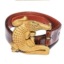 RARE Kieselstein-Cord HUGE 3.5" Bronze Alligator Buckle w/ Brown Alligator Belt