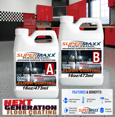 #ad GARAGE FLOOR CLEAR COATING POLYASPARTIC FINISH ONE QUART 32 OUNCE A B KIT $49.95