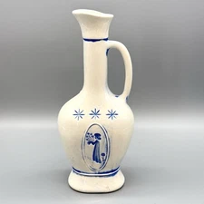 Vintage 9” Tall Ceramic Single Handle Vase Pitcher Girl With Flowers