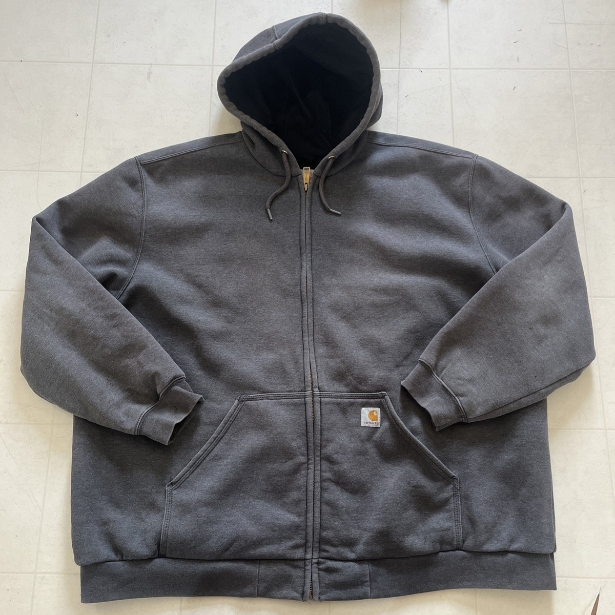 Carhartt グレー フルジップジャケット Carhartt Men's Full Zip Hoodie Gray Work 3XL Distressed Thermal
