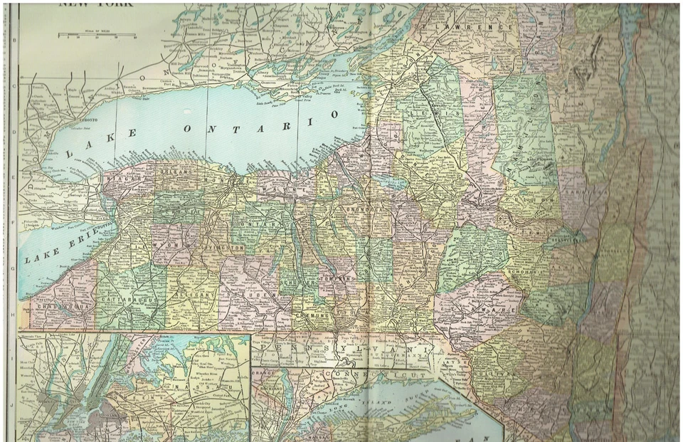 1901 mapas coloridos de 2x estado de Nova York @22" X 14,5 + 1X 2 outros @11" x 14,5" - Imagem 3 de 4