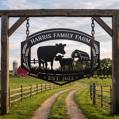 Custom Farm Metal Sign, Ranch Cow Barn Wall Decor, Personalized Gift