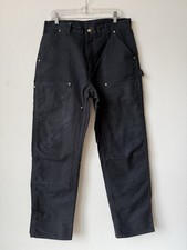 VINTAGE USA Carhartt B01 BLK Loose Fit Double Knee Duck Jean 34X32 Work Distress