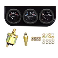2" 52mm Triple Gauge Set Voltmeter Water Temp Oil Pressure Meter 3 in 1 Gauge...