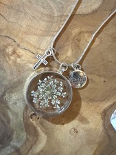 Mustard Seed Faith Necklace-Resin Pressed Flower Pendant-18in. Snake Chain