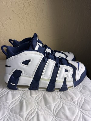 NIKE AIR MORE UPTEMPO USED SIZE 10.5 OLYMPIC 2020 WHITE NAVY GOLD RED 414962 104