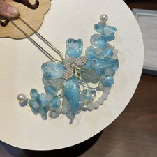 Blue Butterfly Hair Stick Hanfu Qipao Chinese Style Updo Hairpin Accessory