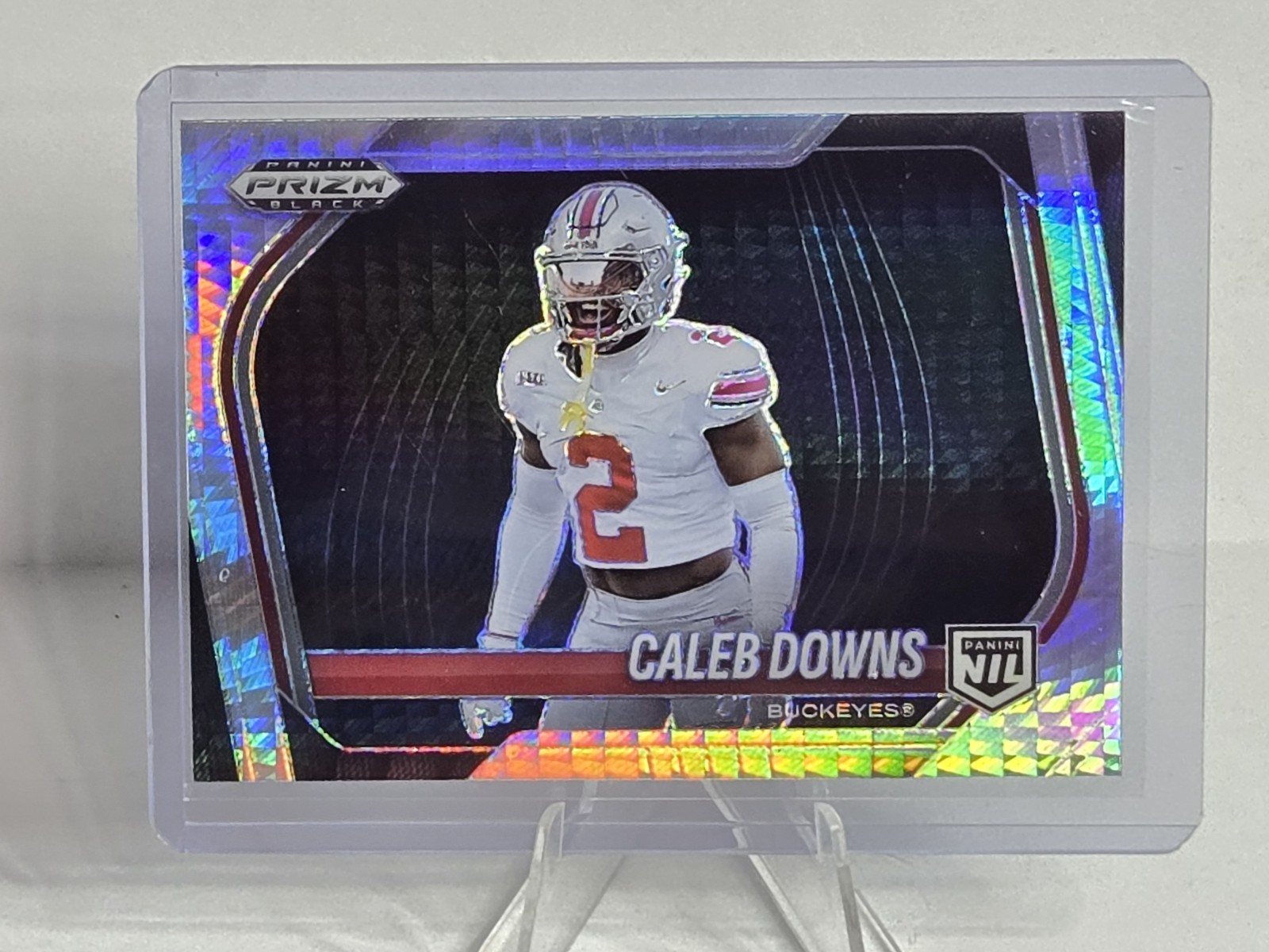 2025 Panini Prizm Black Caleb Downs Silver Hyper Short Print SP Ohio State #190
