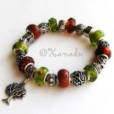 Enchanted Forest In Autumn Crystal, Sunstone, Lampwork European Charm Bracelet