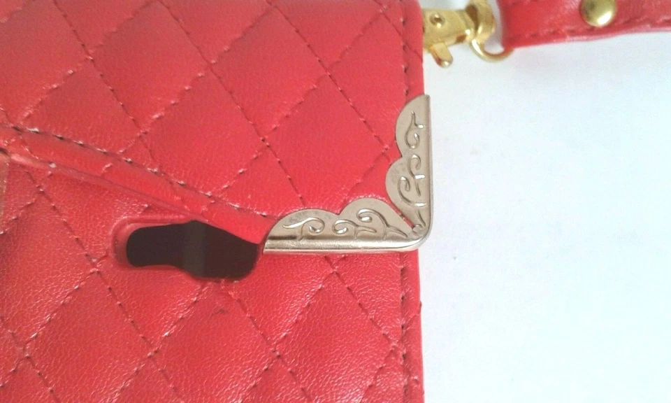 Funda protectora de cuero billetera para teléfono móvil bolsa abatible para varios teléfonos cartera roja Foto 3 de 4