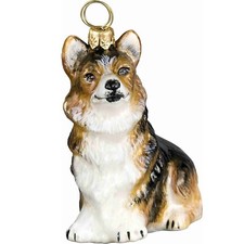 Sitting Tri Color Pembroke Welsh Corgi Polish Glass Christmas Tree Ornament New