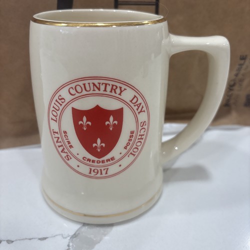 Saint Louis Country Day School Gold getrimmt 25th Anniversary Keramik Stein EUC