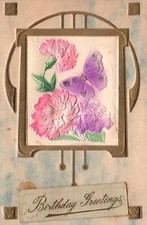 Birthday Greetings Butterfly And Flower Design Vintage Postcard 1910's
