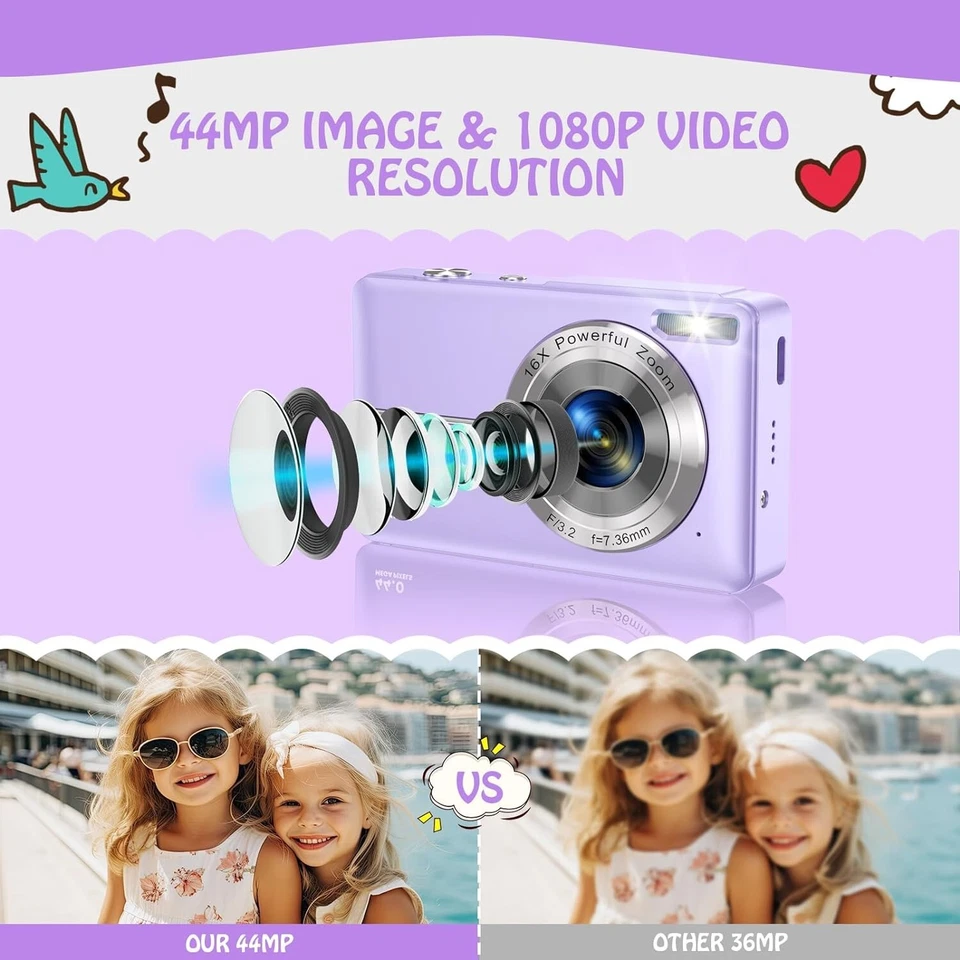 Digitalkamera Fotokamera HD 1080P 44MP 32GB Speicherkarte 16x Zubehörpaket C27 - Bild 2 von 4