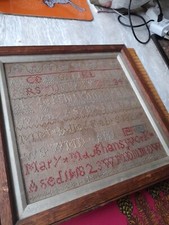 Antyczny vintage haft krzyżowy igła oprawiony alfabet sampler regencja mughan