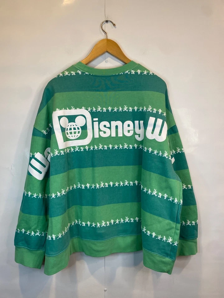 Walt Disney World Mickey & Friends 绿色条纹套衫运动衫尺寸 1X — 第 2/4 张图片