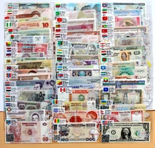 100 Foreign Paper Money 50 Countries Chinese Lable Flags World Banknotes Gift