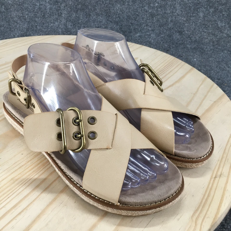 Ruff Hewn Sandals Womens 9 M Ofelia Espadrille Beige Faux Leather Buckle Strap - Image 3 of 4