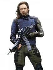 Mens Avengers Infinity War White Wolf Winter Soldier Bucky Barnes Leather Jacket