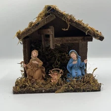 Nativity Set Manger Scene Jesus Christian Hand Made In Italy Vintage Wood