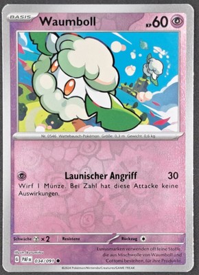 Pokemon Karte Waumboll 034/091 Reverse Holo - Cottonee Paldeas Schicksale