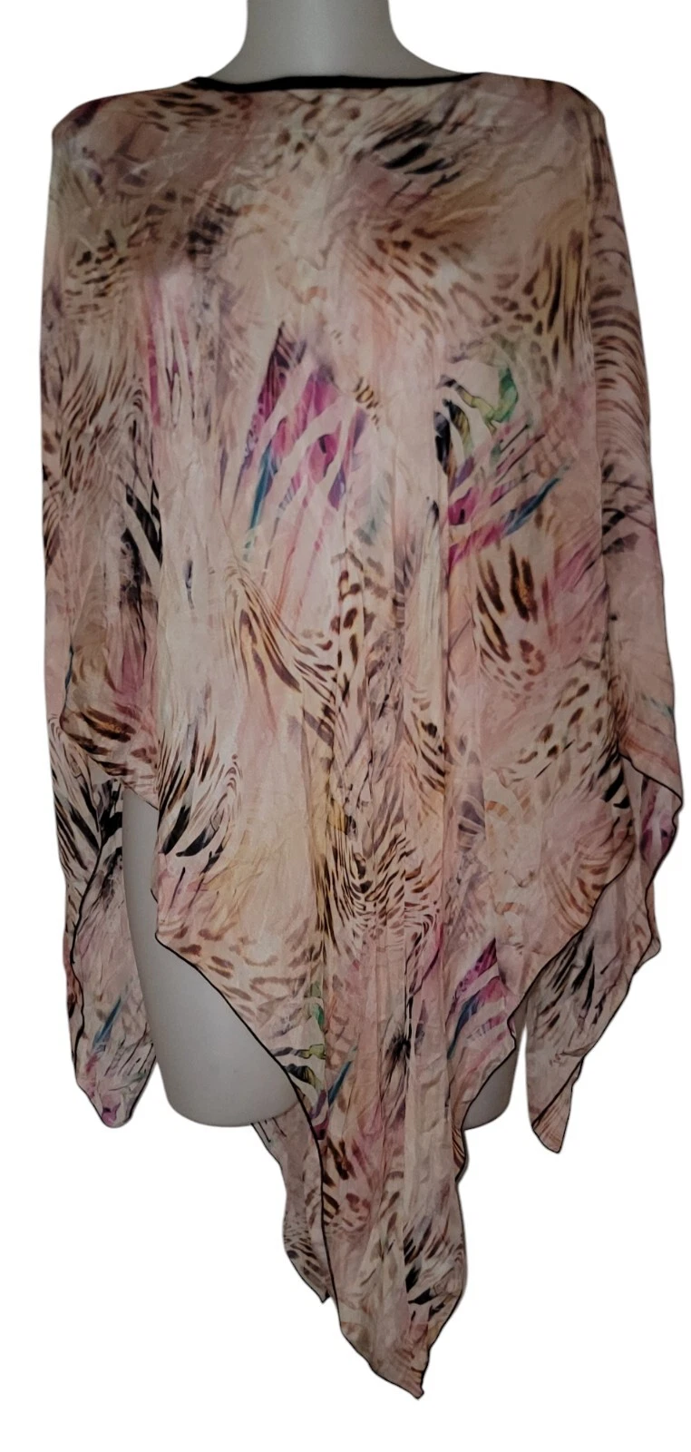 NWT Lara Guidotti Sz M Womens Pink Leopard Silk Kimono Kaftan Poncho Boho Top