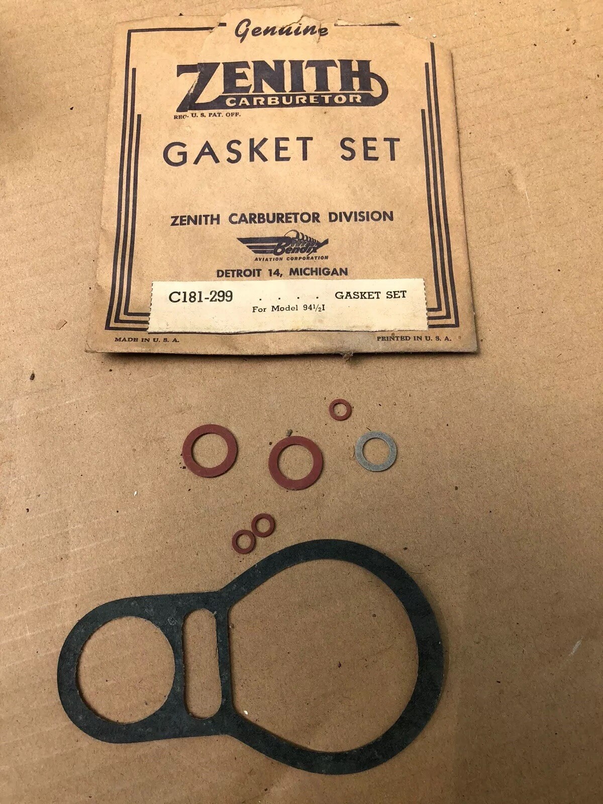 NOS ZENITH CARBURETOR GASKET KIT C181299 FOR MODEL 941/2 I FUEL CARB