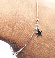 925 Sterling Silver Children  s Bracelet   Star Beaded Jewelley Gift Chain   6.5  