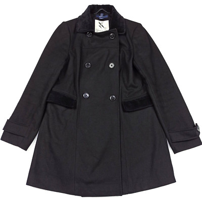 GANT Womens Wool Pea Coat Size S Black Double-Breasted Long Jacket Overcoat