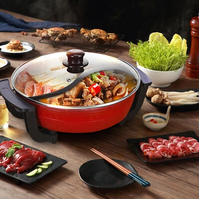 1300W  Elektrische Hot Pot Mit Heizsockel & Deckel 6L 2 Kammern Shabu Shabu Neu - Bild 1 von 4