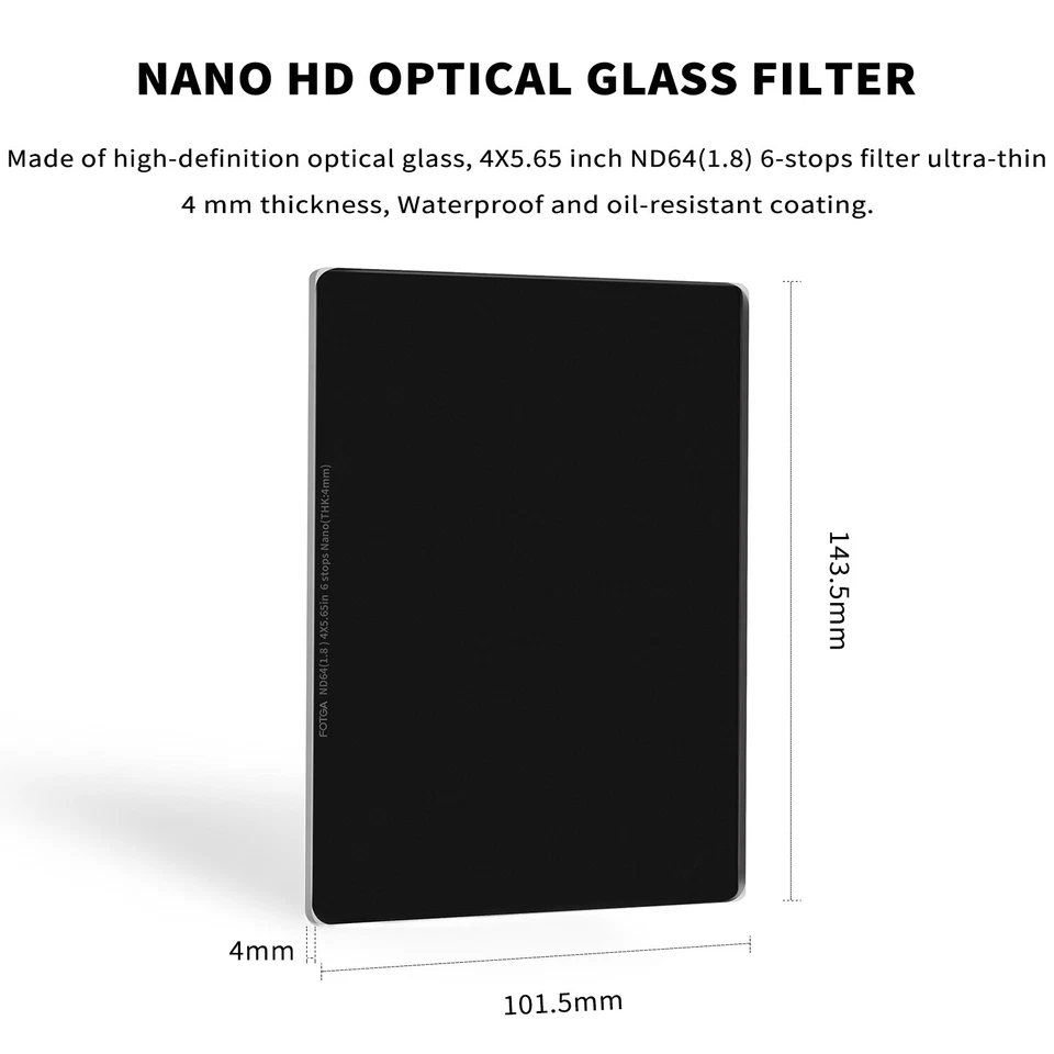 FOTGA 4X5.65" ND1.8 (6 stops) Square Neutral Density ND64 Filter Optical Glass - Image 2 of 4