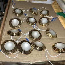 Lot of 10 1990's Sunseeker Recessed Boat Yacht DC Ceiling Light Fixtures - Brass
