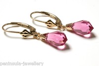 9ct Gold Pink Swarovski Crystal Elements Leverback Earrings Made In Uk 9ct Gold Pink Swarovski Crystal Elements Leverback Earrings Made In Uk