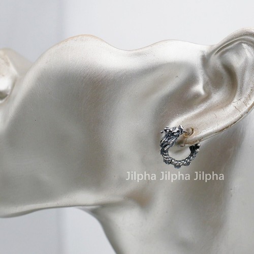 925 Sterling Silver Oriental Dragon Huggie Hoop Earrings Men Women A4622 - Picture 8 of 9
