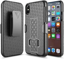 For iPhone X / Xs Case, Belt Clip Holster Slim Armor Cover + Built-In Kickstand