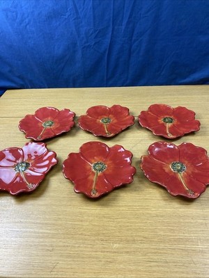 6 Fleur De Paradis Red Hibiscus for Living Quarters 8 1/2  Plate