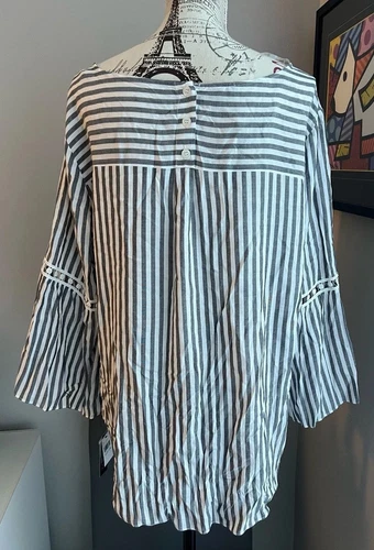 Top donna Alyx a righe manica 3 4 taglia XXL grigio bianco a righe nappa cravatta davanti