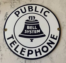 Vintage Bell System Public Payphone Porcelain Sign Telephone ATT 7 inch Sign