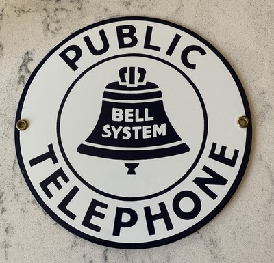 Vintage Bell System Public Payphone Porcelain Sign Telephone ATT 7 inch Sign